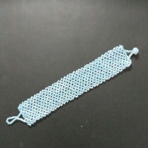 Blue Lined Clear Seed Bead Woven Statement Bracelet